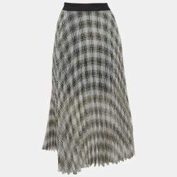 Maje White/Black Checked Chiffon Midi Skirt M