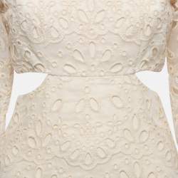 Pre Owned Maje Beige Eyelet Embroidered Cut-Out Mini Dress S