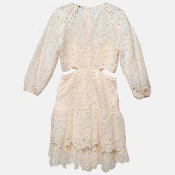 Pre Owned Maje Beige Eyelet Embroidered Cut-Out Mini Dress S