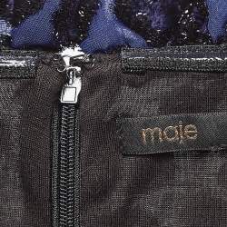 Maje Blue Raziel Leopard Pattern Fil-Coupe Jacquard Dress M