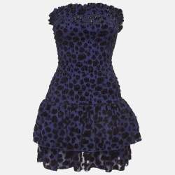 Maje Blue Raziel Leopard Pattern Fil-Coupe Jacquard Dress M