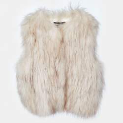 Maje Beige Raccoon Fur Sleeveless Jacket M