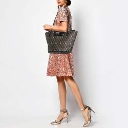 Maje Black Monogram Print Coated Canvas and Leather Clover Tote
