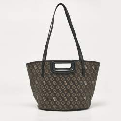 Maje Black Monogram Print Coated Canvas and Leather Clover Tote