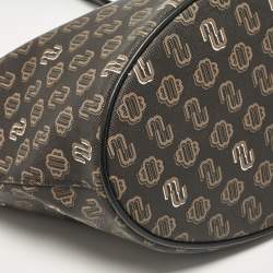 Maje Black Monogram Print Coated Canvas and Leather Clover Tote