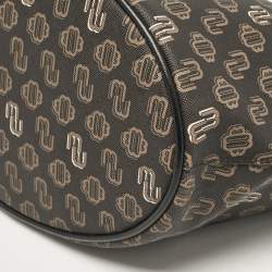 Maje Black Monogram Print Coated Canvas and Leather Clover Tote