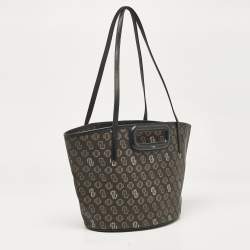 Maje Black Monogram Print Coated Canvas and Leather Clover Tote