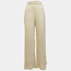 Majorelle Metallic Lurex Knit Sheer Wide-Leg Pants M