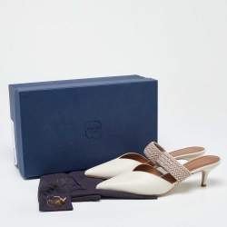 Pre Owned Malone Souliers Cream Leather and Canvas Maisie Sandals Size 40.5
