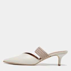 Pre Owned Malone Souliers Cream Leather and Canvas Maisie Sandals Size 40.5