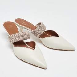 Pre Owned Malone Souliers Cream Leather and Canvas Maisie Sandals Size 40.5