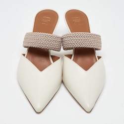Pre Owned Malone Souliers Cream Leather and Canvas Maisie Sandals Size 40.5