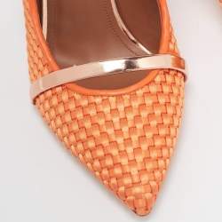 Malone Souliers Orange/Rose Gold Woven Satin and Leather Maureen Mules Size 37