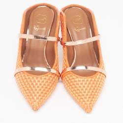 Malone Souliers Orange/Rose Gold Woven Satin and Leather Maureen Mules Size 37