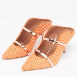 Malone Souliers Orange/Rose Gold Woven Satin and Leather Maureen Mules Size 37