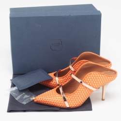 Malone Souliers Orange/Rose Gold Woven Satin and Leather Maureen Mules Size 37