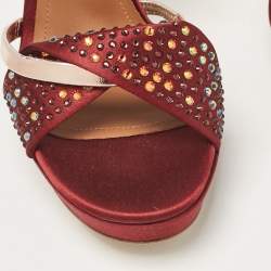 Malone Souliers Burgundy/Pink Satin and Leather Leather Lauren Crystals Sandals Size 39.5