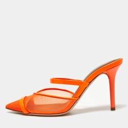 Malone Souliers Orange Mesh and Patent Leather Clio Mules Size 35