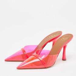 Malone Souliers Neon Pink Patent Leather and PVC Joella Slide Sandals Size 38