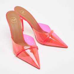 Malone Souliers Neon Pink Patent Leather and PVC Joella Slide Sandals Size 38