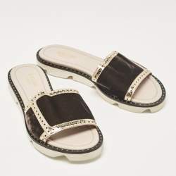 Malone Souliers Brown/Gold Velvet and Leather Slides Size 36.5