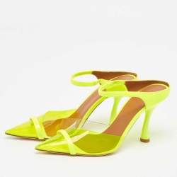 Pre Owned Malone Souliers Neon Yellow Patent Leather and PVC Iona Mules Size 37