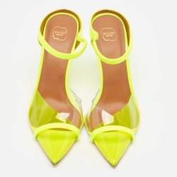 Pre Owned Malone Souliers Neon Yellow Patent Leather and PVC Iona Mules Size 37