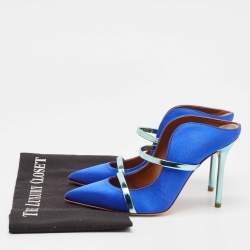 Pre Owned Malone Souliers Blue Leather and Satin Maureen Mules Size 37