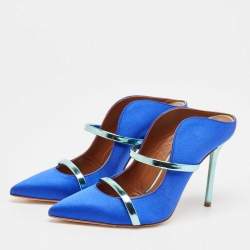 Pre Owned Malone Souliers Blue Leather and Satin Maureen Mules Size 37