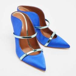 Pre Owned Malone Souliers Blue Leather and Satin Maureen Mules Size 37
