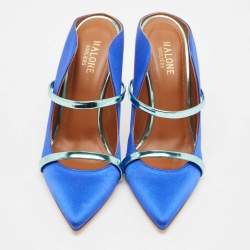 Pre Owned Malone Souliers Blue Leather and Satin Maureen Mules Size 37