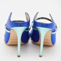 Pre Owned Malone Souliers Blue Leather and Satin Maureen Mules Size 37