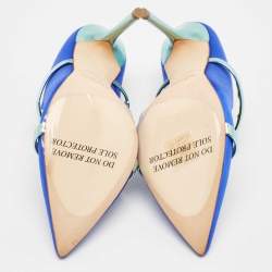 Pre Owned Malone Souliers Blue Leather and Satin Maureen Mules Size 37