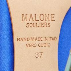 Pre Owned Malone Souliers Blue Leather and Satin Maureen Mules Size 37