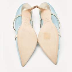 Pre Owned Malone Souliers Light Blue Fabric Maureen Pointed Toe Mules Size 41