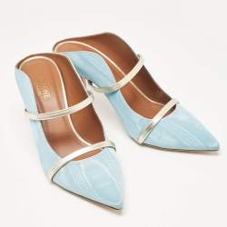 Pre Owned Malone Souliers Light Blue Fabric Maureen Pointed Toe Mules Size 41