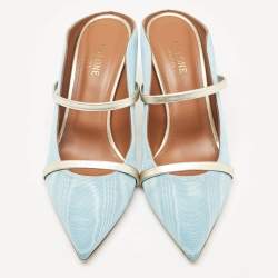 Pre Owned Malone Souliers Light Blue Fabric Maureen Pointed Toe Mules Size 41