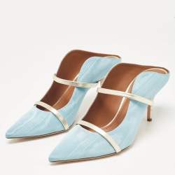 Pre Owned Malone Souliers Light Blue Fabric Maureen Pointed Toe Mules Size 41