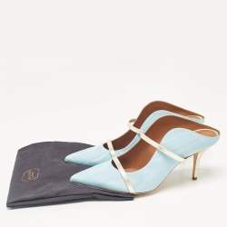 Pre Owned Malone Souliers Light Blue Fabric Maureen Pointed Toe Mules Size 41