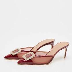 Pre Owned Malone Souliers Burgundy Mesh and Patent Leather Mono Mules Size 40.5