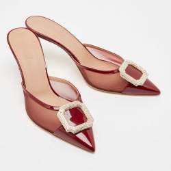 Pre Owned Malone Souliers Burgundy Mesh and Patent Leather Mono Mules Size 40.5