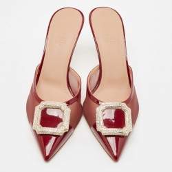 Pre Owned Malone Souliers Burgundy Mesh and Patent Leather Mono Mules Size 40.5