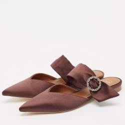 Malone Souliers Brown Satin Maite Crystal Buckle Flats Size 40