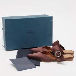Malone Souliers Brown Satin Maite Crystal Buckle Flats Size 40