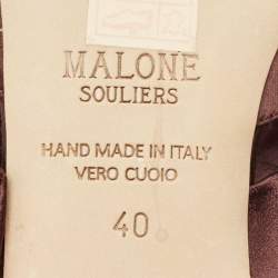 Malone Souliers Brown Satin Maite Crystal Buckle Flats Size 40