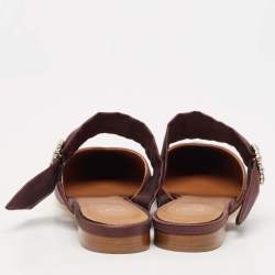 Malone Souliers Brown Satin Maite Crystal Buckle Flats Size 40
