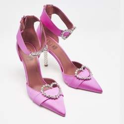 Pre Owned Malone Souliers Pink Satin Camille Ankle Strap Pumps Size 38