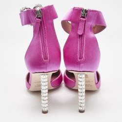 Pre Owned Malone Souliers Pink Satin Camille Ankle Strap Pumps Size 38