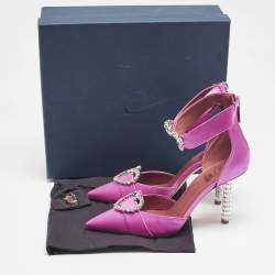 Pre Owned Malone Souliers Pink Satin Camille Ankle Strap Pumps Size 38