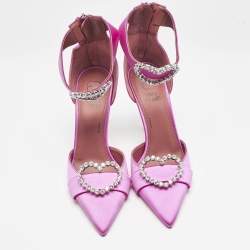 Pre Owned Malone Souliers Pink Satin Camille Ankle Strap Pumps Size 38